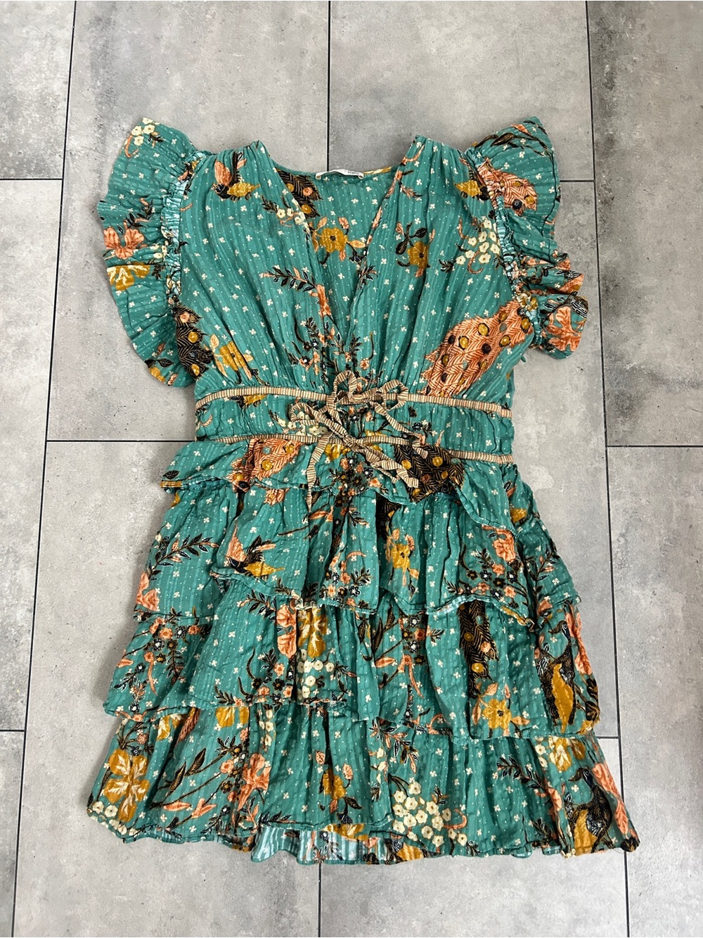 Ulla Johnson Marni Dress in Hummingbird green ruffle tiered mini dress 4